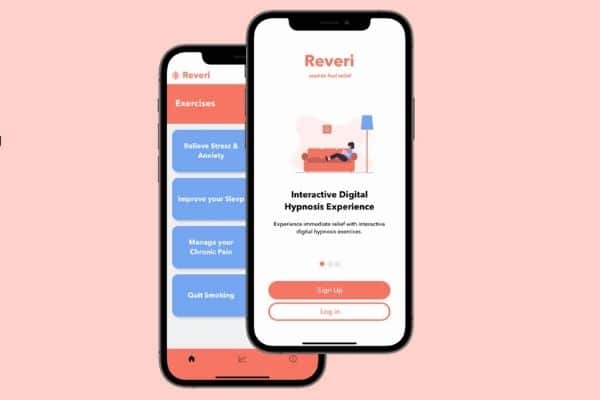 diagram of an iphone running the reveri self-hypnosis app